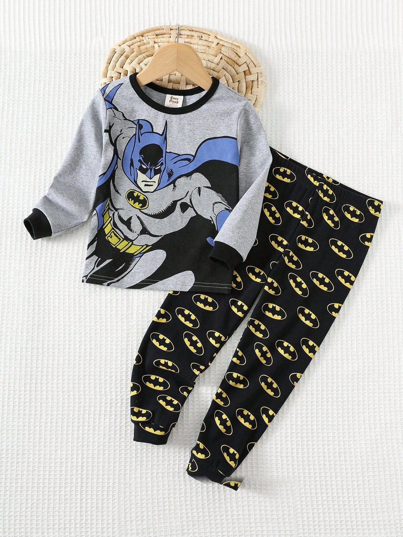Pijama Infantil Menino Batman Manga Longa Malha Macia - Cinza e preto