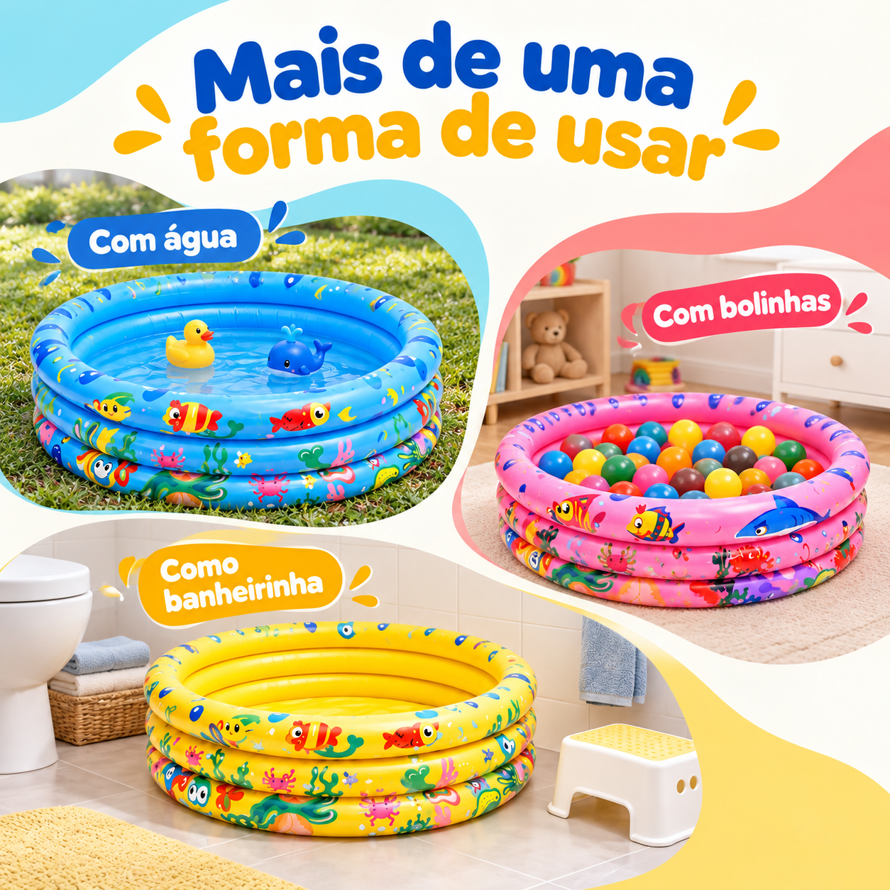Piscina infantil para usar com água, bolinhas ou como banheirinha