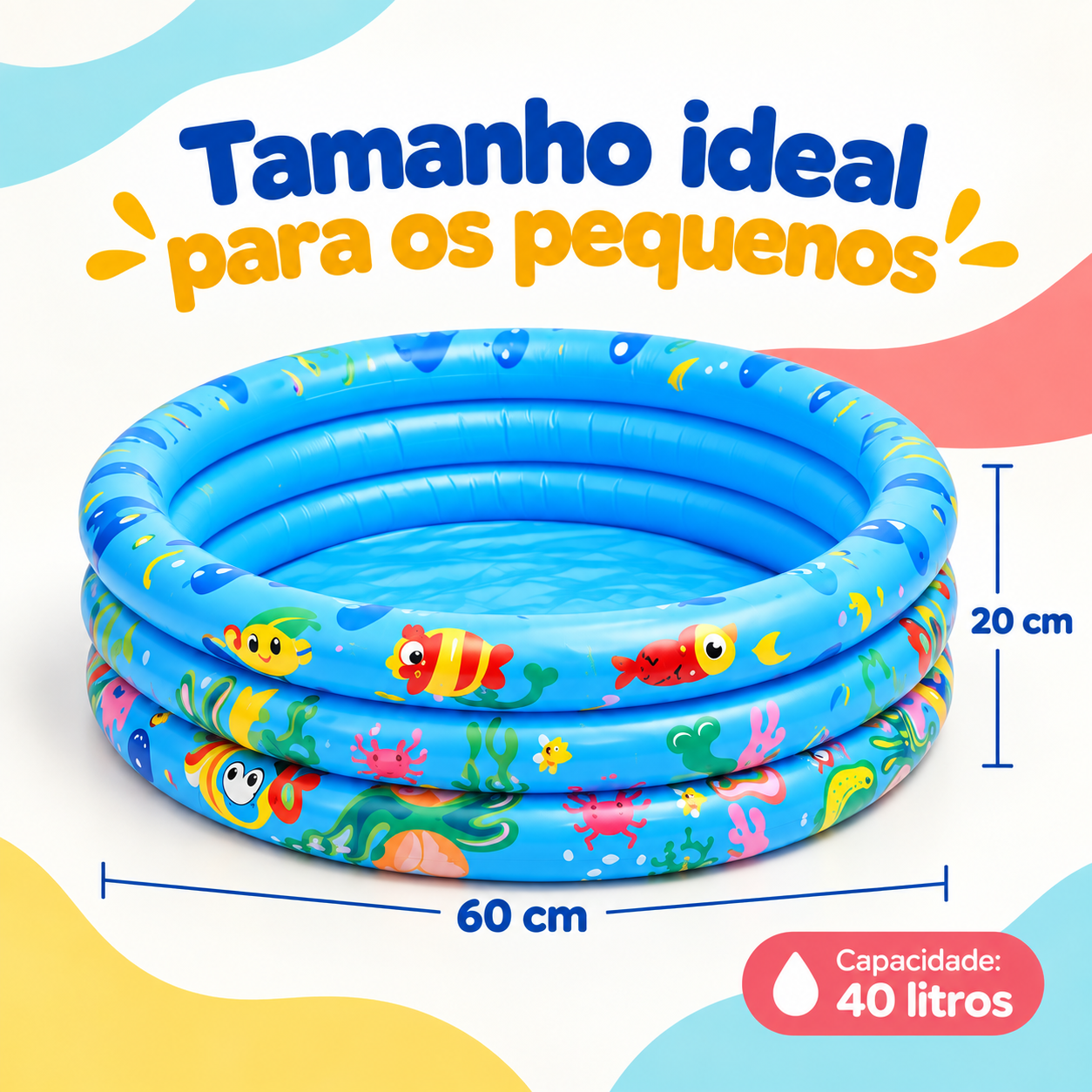 Piscina infantil inflável com 60 cm, 20 cm e capacidade de 40 litros