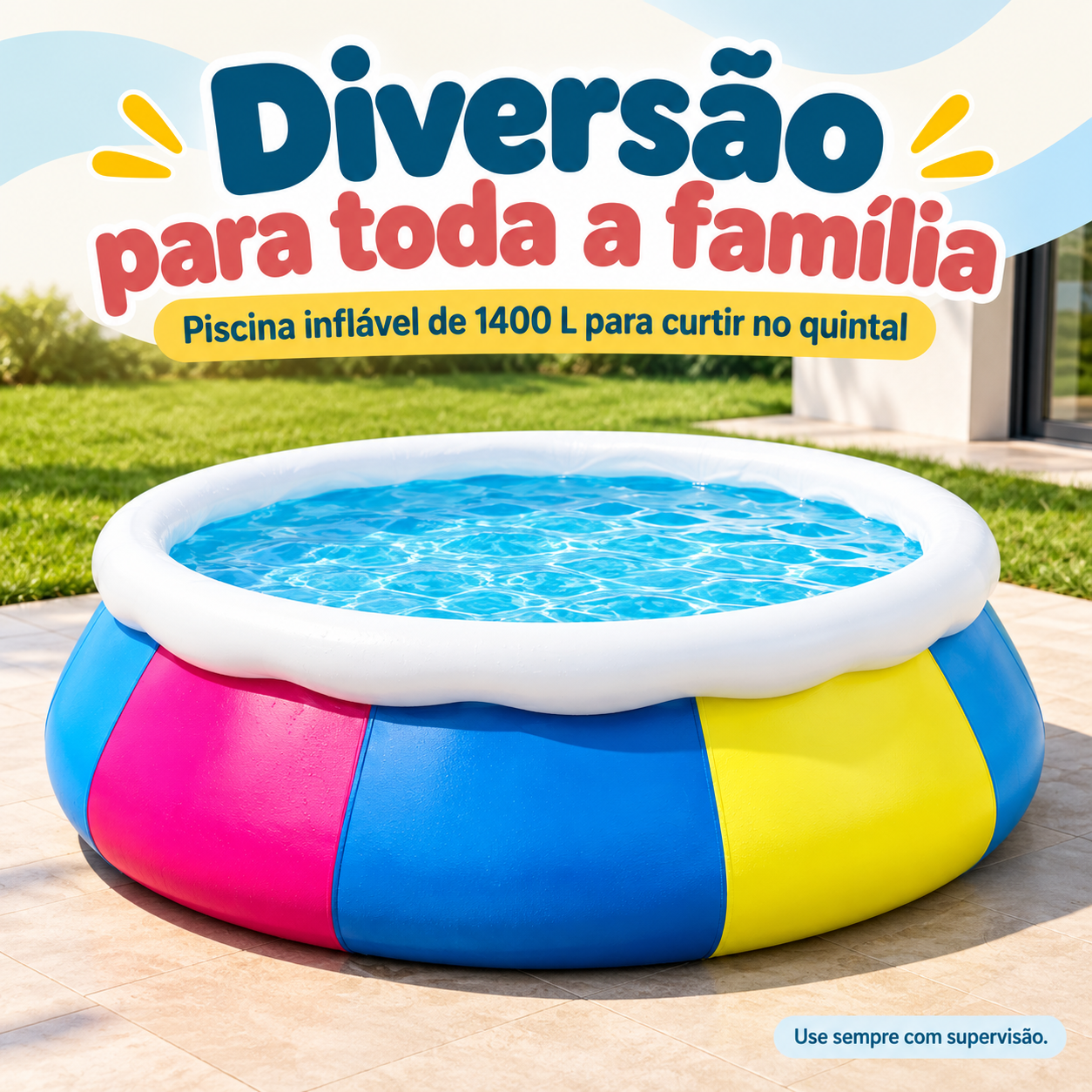 Piscina inflável familiar redonda colorida de 1400 litros