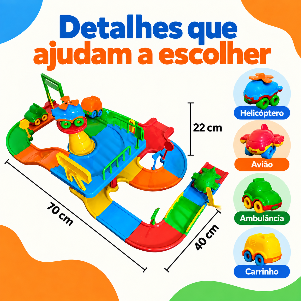 Medidas e veículos da pista Baby Animal