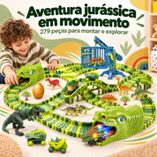 Pista de corrida dinossauro infantil com 279 peças, carros elétricos e trilhos flexíveis