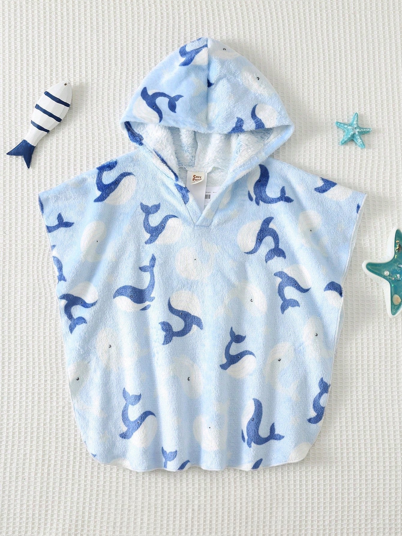 Poncho de Praia Infantil Menino com Capuz Baleia 004 Poncho Menino 01 Kabannas 