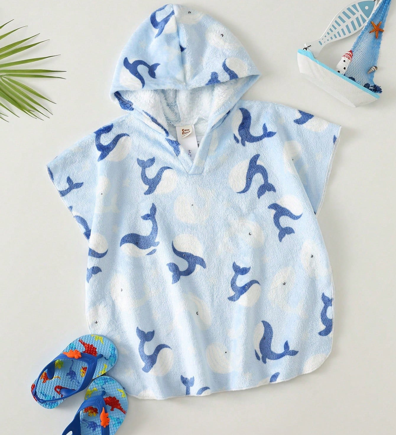Poncho de Praia Infantil Menino com Capuz Baleia 004 Poncho Menino 01 Kabannas 