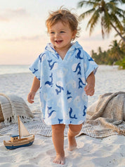 Poncho de Praia Infantil Menino com Capuz Baleia 004 Poncho Menino 01 Kabannas Azul 0-3 Meses 