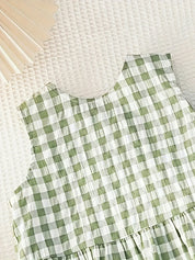 Conjunto 2 Peças Bebê Menina Verão Top Sem Mangas com Folhos e Calça Wide Leg Xadrez
