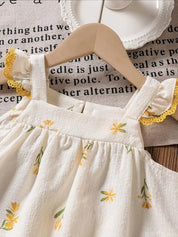 Conjunto 2 Peças Bebê Menina Verão Top Folhos Decote Quadrado Floral e Shorts Renda