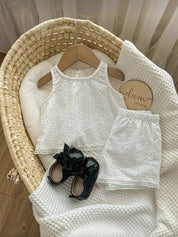 Conjunto Bebê Menina Top e Short Bordado Inglês Renda Vazada