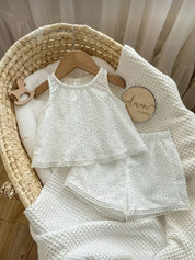 Conjunto Bebê Menina Top e Short Bordado Inglês Renda Vazada