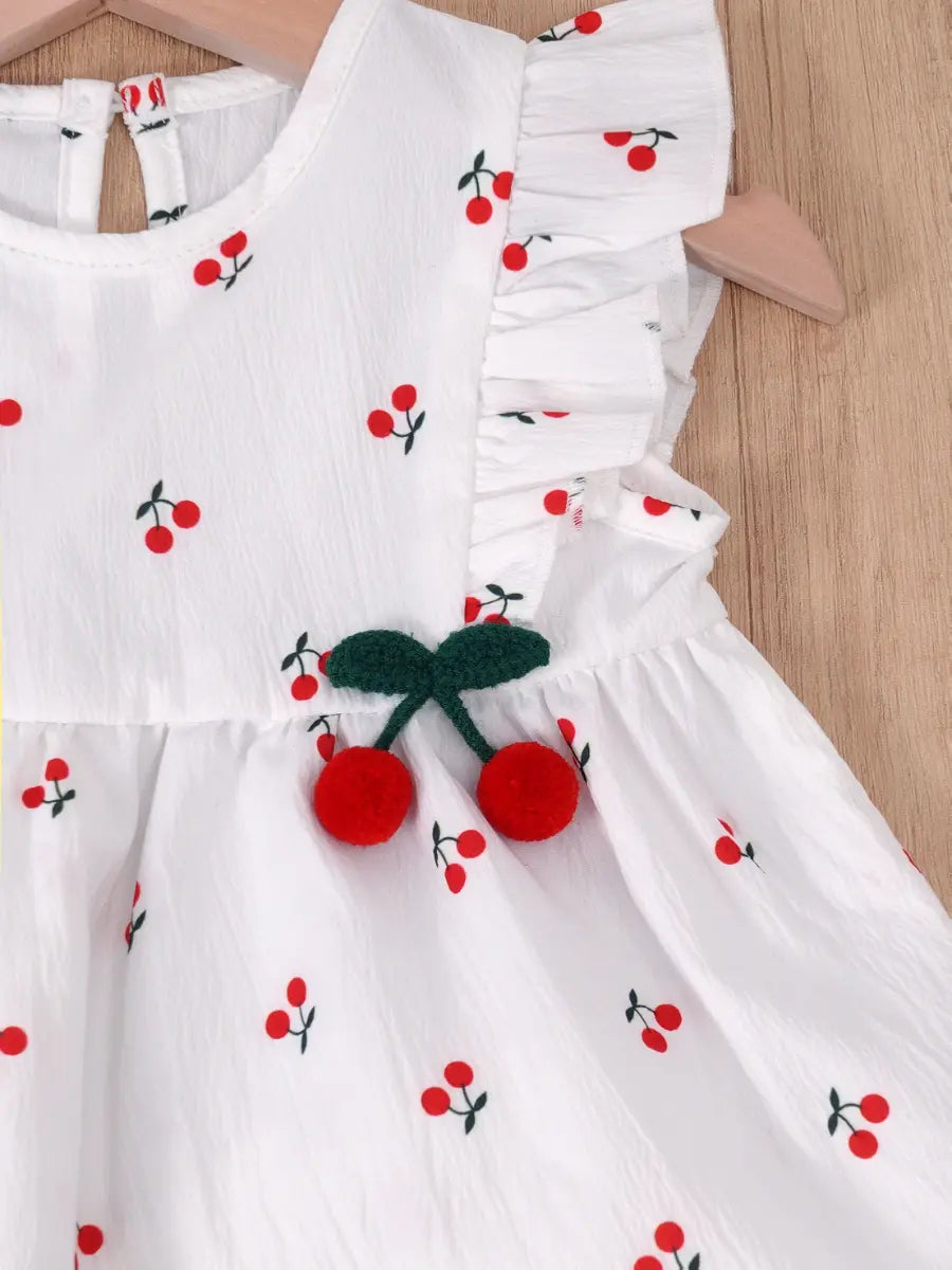 Conjunto 2 Peças Bebê Menina Blusa Manga Curta e Shorts Estampa de Cereja Babados e Enfeites 3D