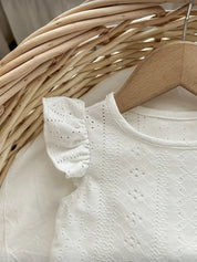 Conjunto 2 Peças Bebê Menina Blusa Bordada Manga Babado e Shorts Musselina