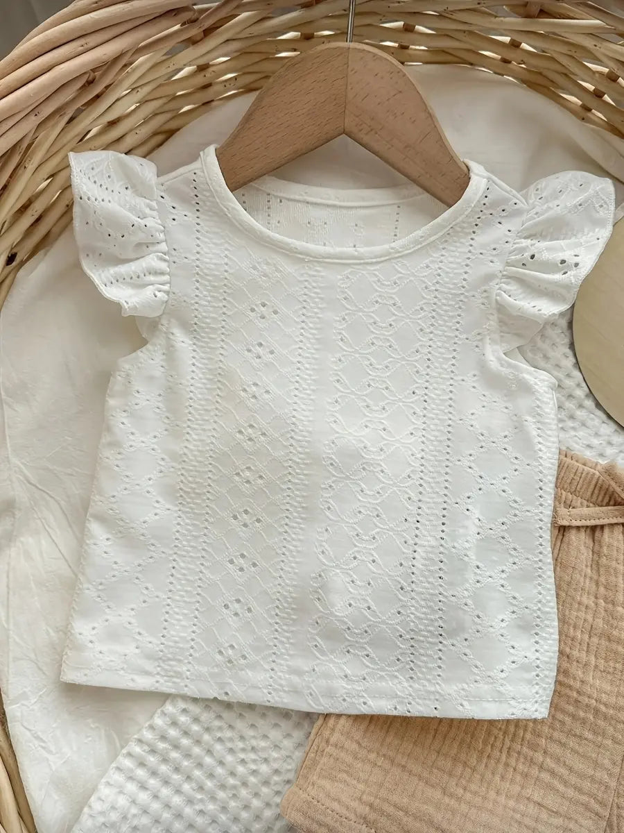 Conjunto 2 Peças Bebê Menina Blusa Bordada Manga Babado e Shorts Musselina