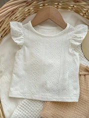 Conjunto 2 Peças Bebê Menina Blusa Bordada Manga Babado e Shorts Musselina