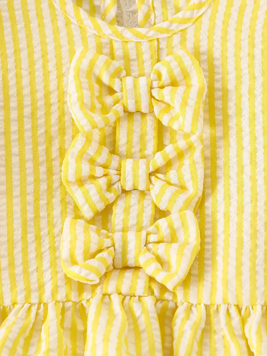Conjunto 2 Peças Bebê Menina Blusa Listrada com Laços e Shorts Babado Seersucker