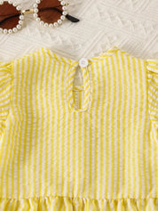 Conjunto 2 Peças Bebê Menina Blusa Listrada com Laços e Shorts Babado Seersucker