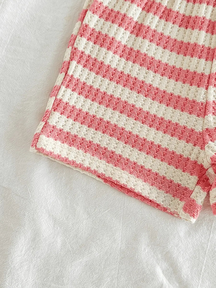 Conjunto 2 Peças Bebê Menina Blusa Regata e Shorts Listrado Waffle Bordado Melancia