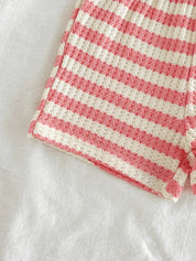 Conjunto 2 Peças Bebê Menina Blusa Regata e Shorts Listrado Waffle Bordado Melancia