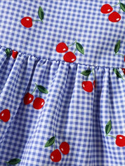 Conjunto 2 Peças Bebê Menina Blusa Regata e Shorts Xadrez Estampa de Cereja