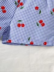 Conjunto 2 Peças Bebê Menina Blusa Regata e Shorts Xadrez Estampa de Cereja