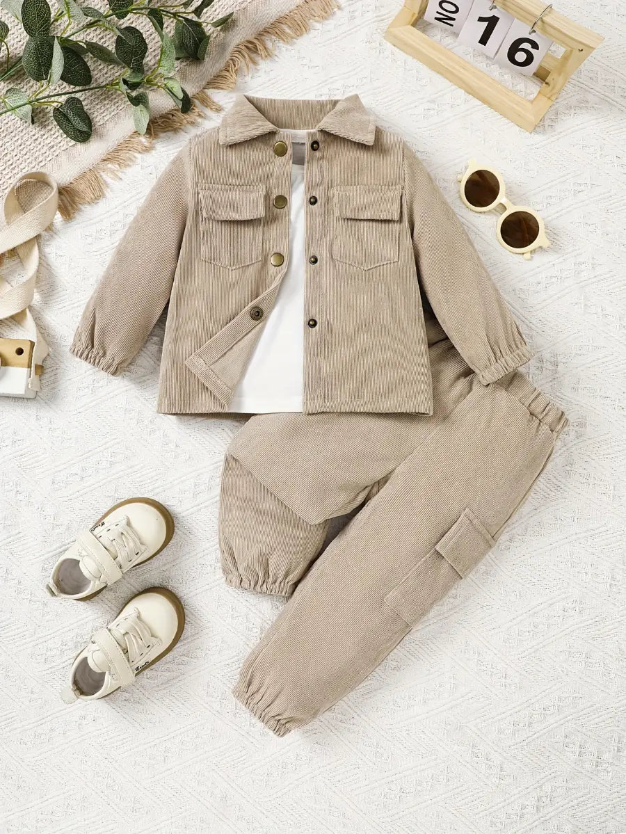 Conjunto Bebê Menino Jaqueta e Calça Bombazine Manga Longa Casual Outono Inverno