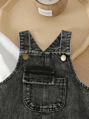 Conjunto 2 Peças Bebê Camiseta Manga Longa e Jardineira Jeans Casual