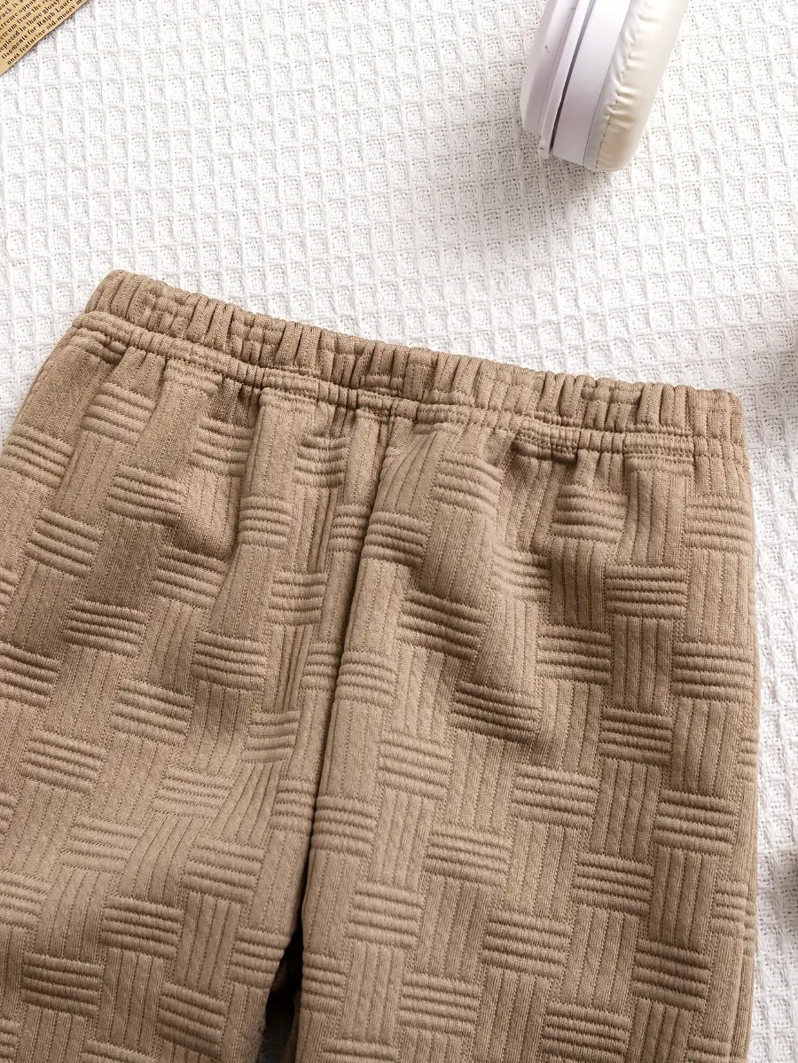 Conjunto 2 Peças Infantil Masculino Polo Jacquard Aplique Ursinho Calça Jogger Bege