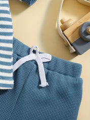 Conjunto 2 Peças Bebê Menino Polo Listrada Meia Botonagem Manga Curta e Shorts Waffle Casual Verão