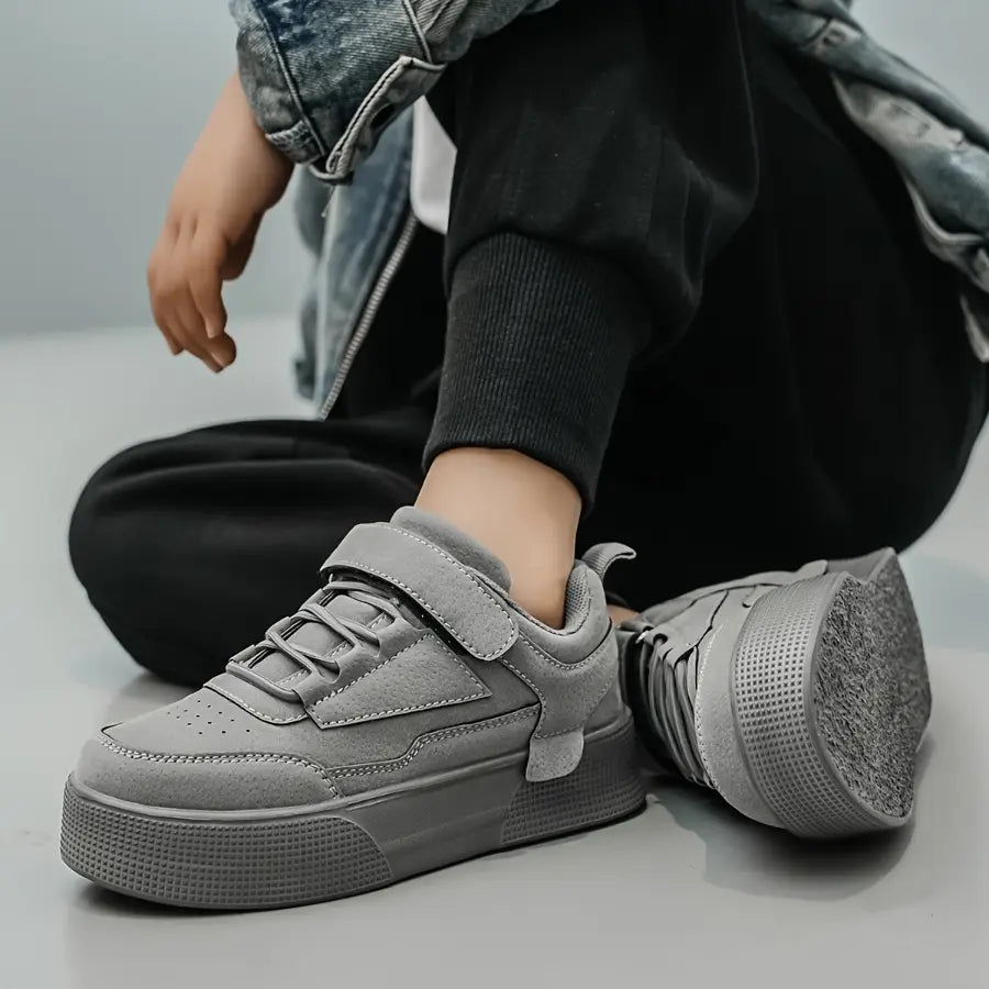 Tênis Infantil Casual Estilo Skate Velcro Plataforma Cinza