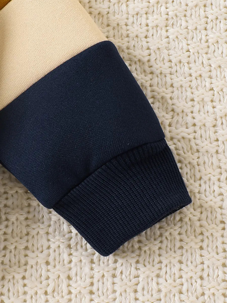 Conjunto Bebê Menino Blusão Color Block Aplique Urso Moletom + Calça Jeans Elástica