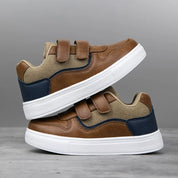 Tênis Infantil Casual Velcro Duplo Couro Sintético com Lona Sola EVA Marrom