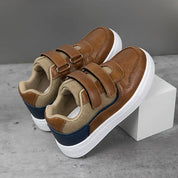Tênis Infantil Casual Velcro Duplo Couro Sintético com Lona Sola EVA Marrom