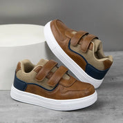 Tênis Infantil Casual Velcro Duplo Couro Sintético com Lona Sola EVA Marrom