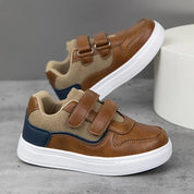 Tênis Infantil Casual Velcro Duplo Couro Sintético com Lona Sola EVA Marrom