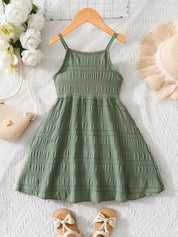 Vestido Infantil Verão Alças Finas Franzido com Botões Decorativos
