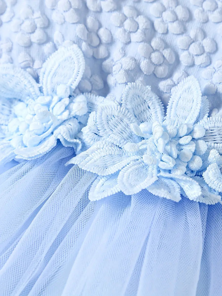 Body Macacão Bebê Menina Saia Tule Jacquard Floral Aplique 3D Manga Balão Tiara