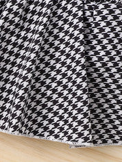 Conjunto Body Bebê Menina 3 Peças Macacão Saia Pied-de-Poule Manga Borboleta com Tiara e Meias