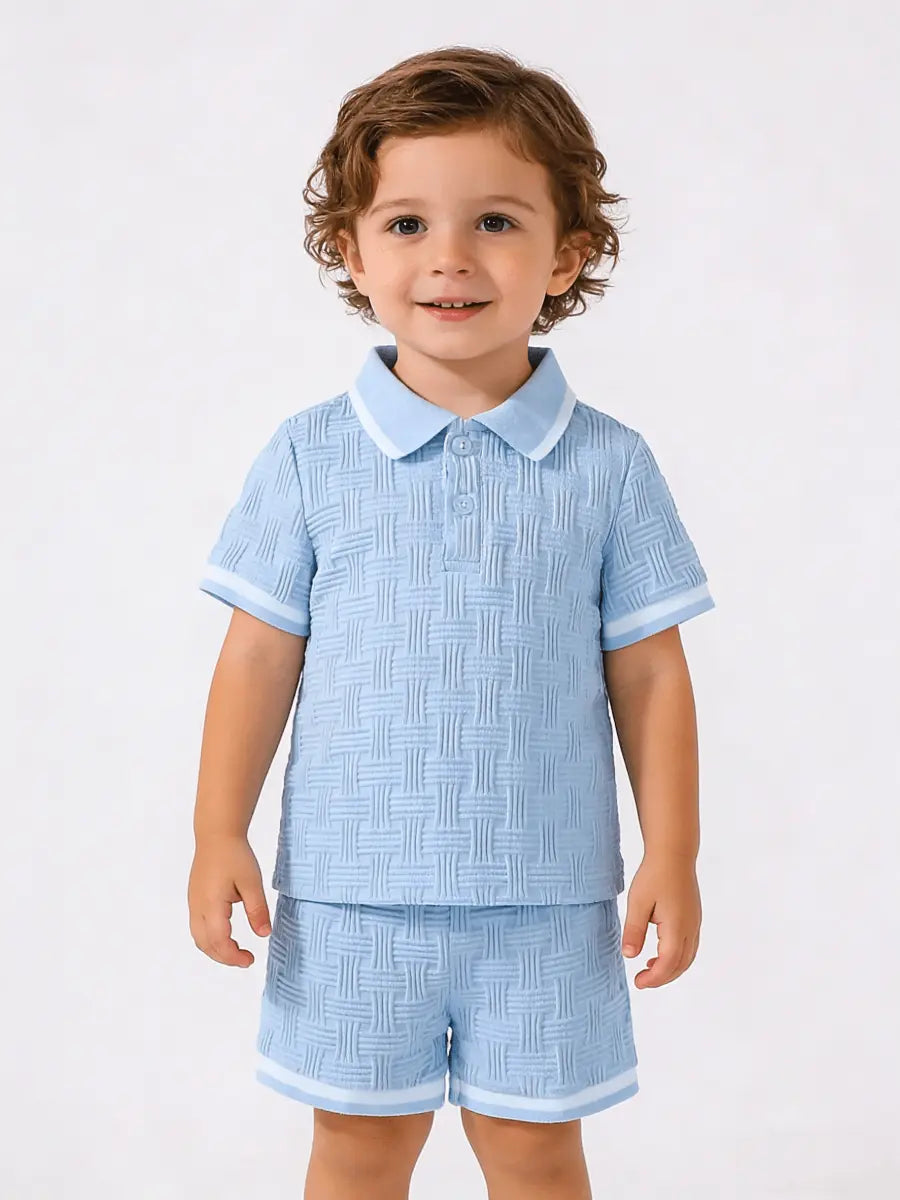 Conjunto Infantil Masculino 2 Peças Polo Manga Curta e Shorts Texturizado