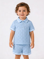Conjunto Infantil Masculino 2 Peças Polo Manga Curta e Shorts Texturizado