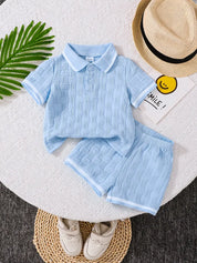 Conjunto Infantil Masculino 2 Peças Polo Manga Curta e Shorts Texturizado