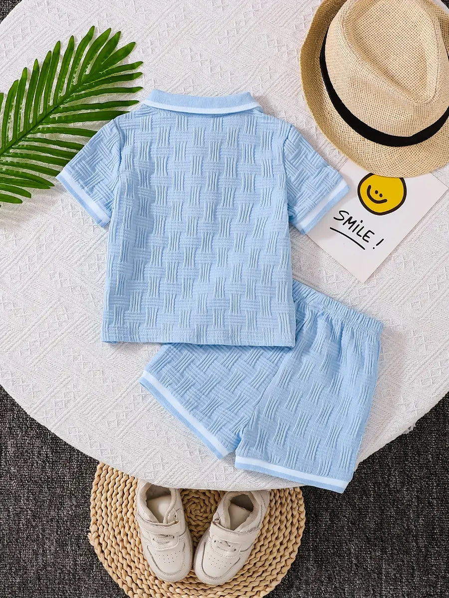 Conjunto Infantil Masculino 2 Peças Polo Manga Curta e Shorts Texturizado