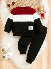Conjunto 2 Peças Infantil Menino Moletom Canelado Colorblock Blusa Manga Longa e Calça Jogger