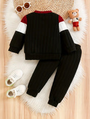 Conjunto 2 Peças Infantil Menino Moletom Canelado Colorblock Blusa Manga Longa e Calça Jogger