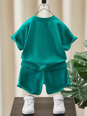 Conjunto 2 Peças Infantil Masculino Camiseta Dinossauro 3D Manga Curta e Shorts