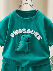 Conjunto 2 Peças Infantil Masculino Camiseta Dinossauro 3D Manga Curta e Shorts