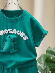 Conjunto 2 Peças Infantil Masculino Camiseta Dinossauro 3D Manga Curta e Shorts