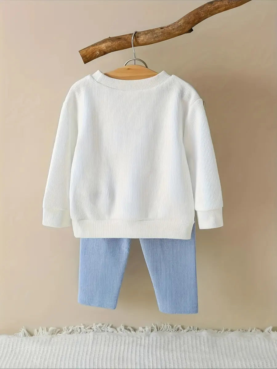 Conjunto 2 Peças Bebê Menina Blusa Manga Longa com Laços Calça Canelada