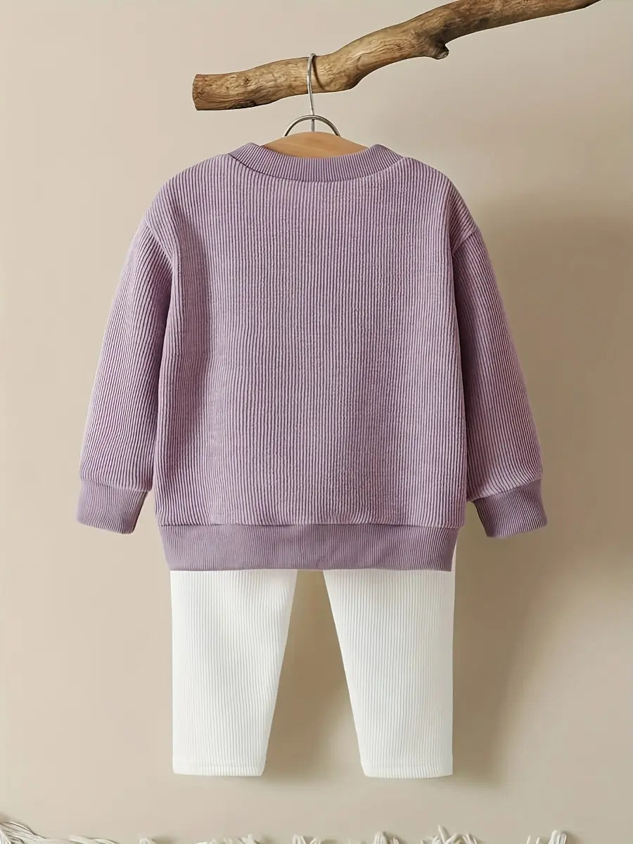 Conjunto 2 Peças Bebê Menina Blusa Manga Longa com Laços Calça Canelada