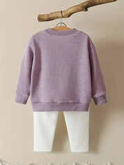 Conjunto 2 Peças Bebê Menina Blusa Manga Longa com Laços Calça Canelada