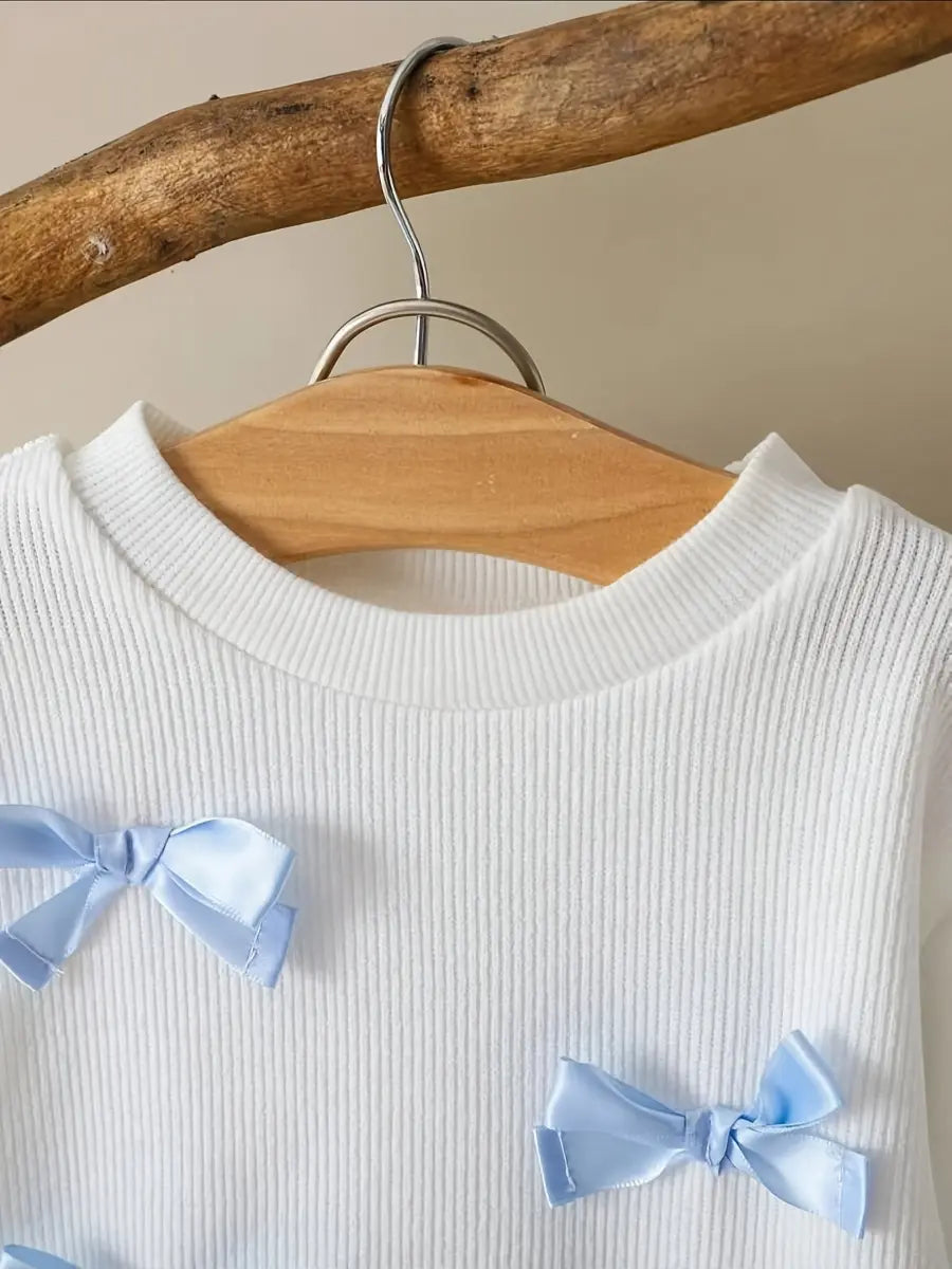 Conjunto 2 Peças Bebê Menina Blusa Manga Longa com Laços Calça Canelada
