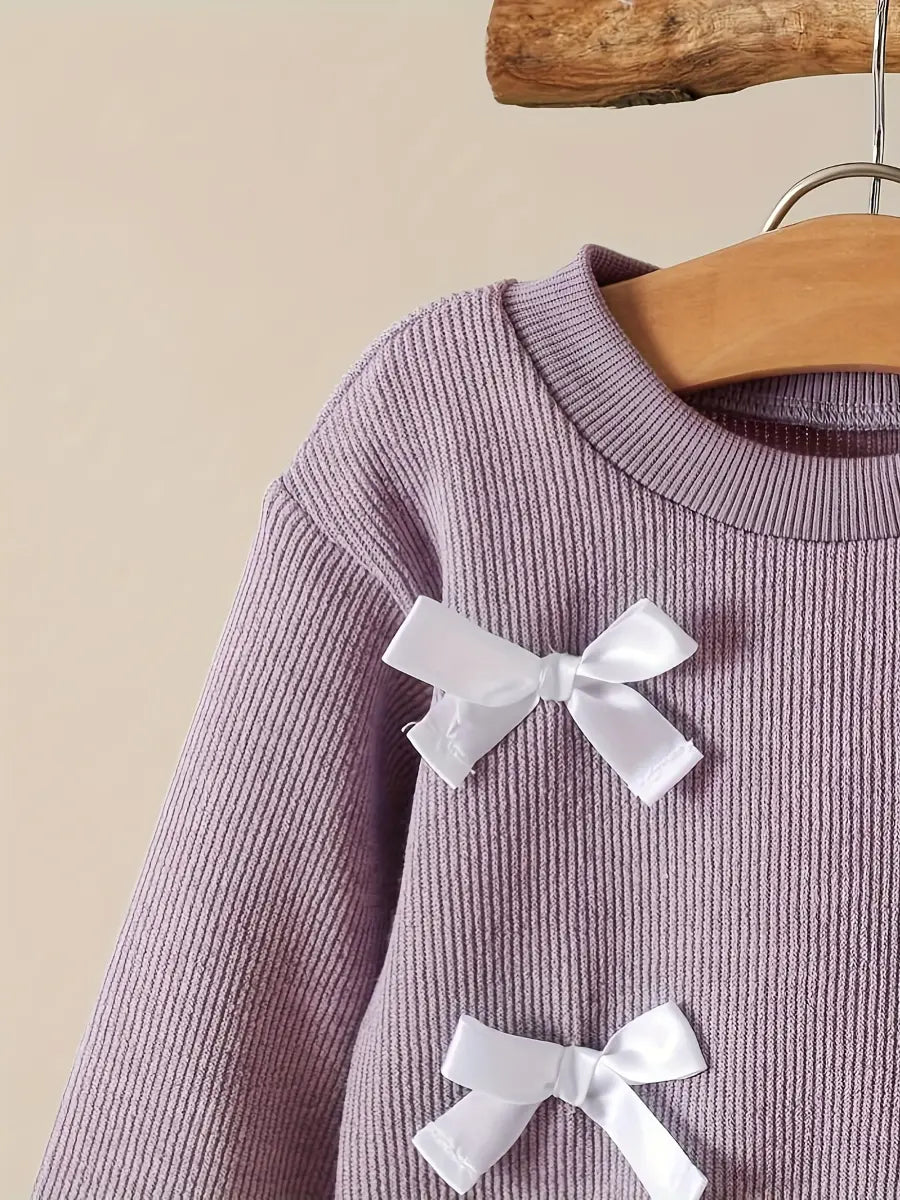 Conjunto 2 Peças Bebê Menina Blusa Manga Longa com Laços Calça Canelada